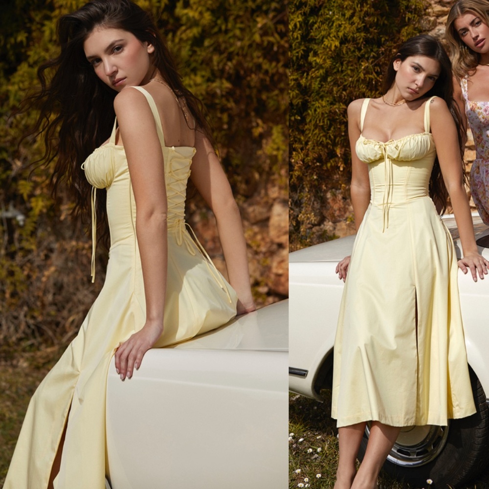 HOUSE OF CB 'Carmen' Buttercup Bustier Sundress yellow NWOT size XS - Picture 3 of 15